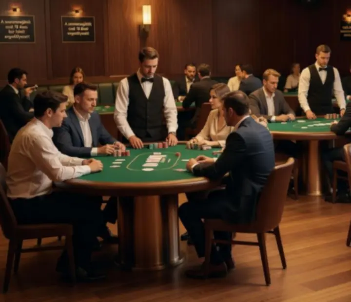 Hangulatos, megvilágított Texas Hold'em poker szalon a Nivoorexben