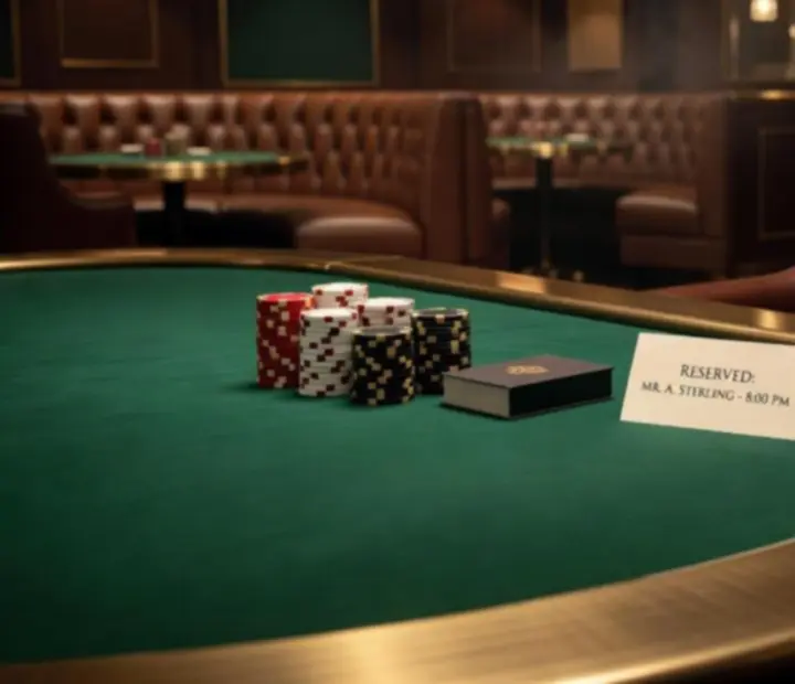 Feltborítású Texas Hold'em asztal bronz részletekkel a Nivoorex Poker Lounge-ban