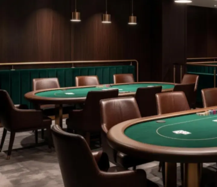 Elegáns offline Texas Hold'em asztalok meleg bronz fényben